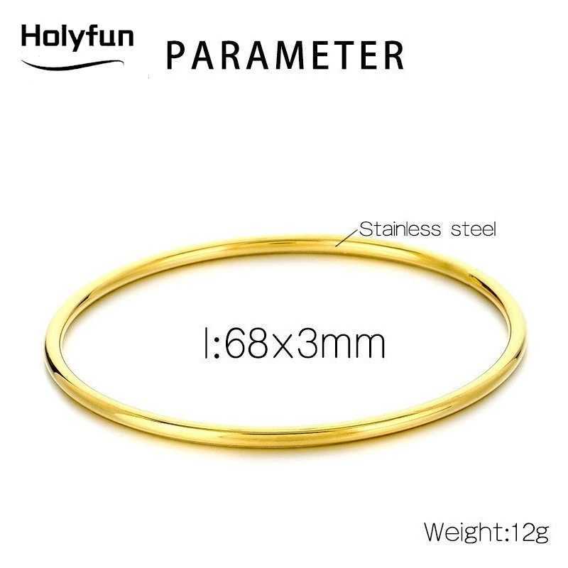 Holyfun Waterproof Stainless Steel Cuff Bracelet Bangles for Women Smooth Metal Openable Bracelets Jewelry GiftW251121