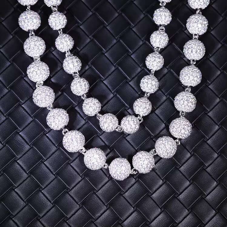 Gems Custom High Quality 925 Sterling Silver Iced Out VVS D Color Moissanite Diamond Ball Chain for Hiphop Life