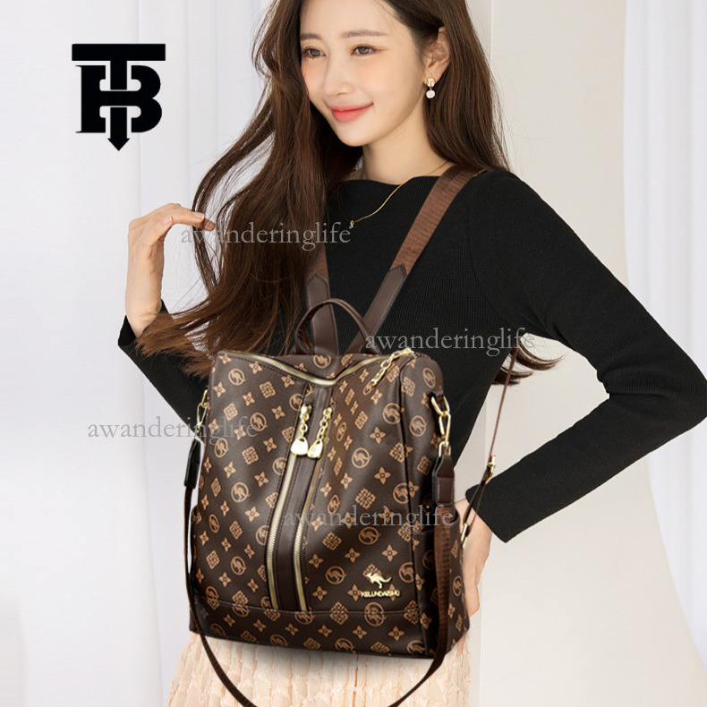 TB BHULAMTE Designer Luxury Women's Backpack Trendy Advanced Old Flower Double Zipper Splicing Shoulder Bag Large Capacity Travel Bag Student Lei