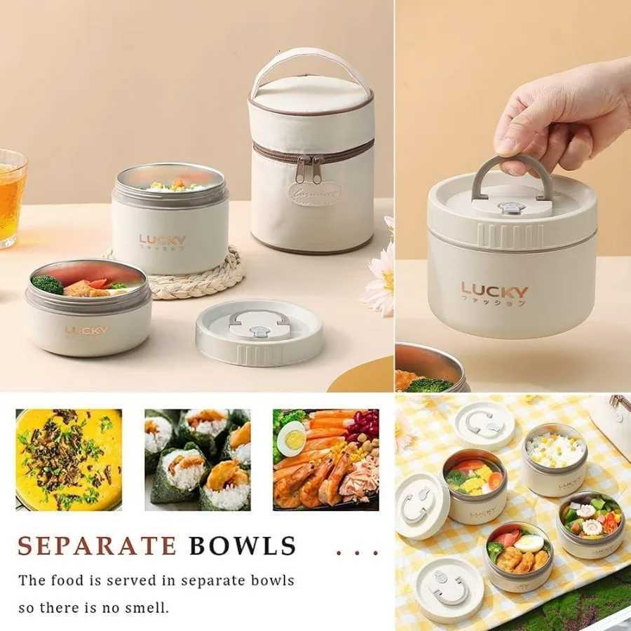 Bento Box Adult Lunch Box Set Portable Keep Warm Lunch Container With Insulated Bag 18/8 Stainless Steel Thermal Food ContaineM251121
