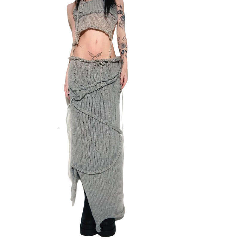 hoodie Women's Wear Feng Spring/Summer Women's New Sexy Wrapped Chest, Lace Up, Open Back Top, Tassel Knitted Skirt Set jacket