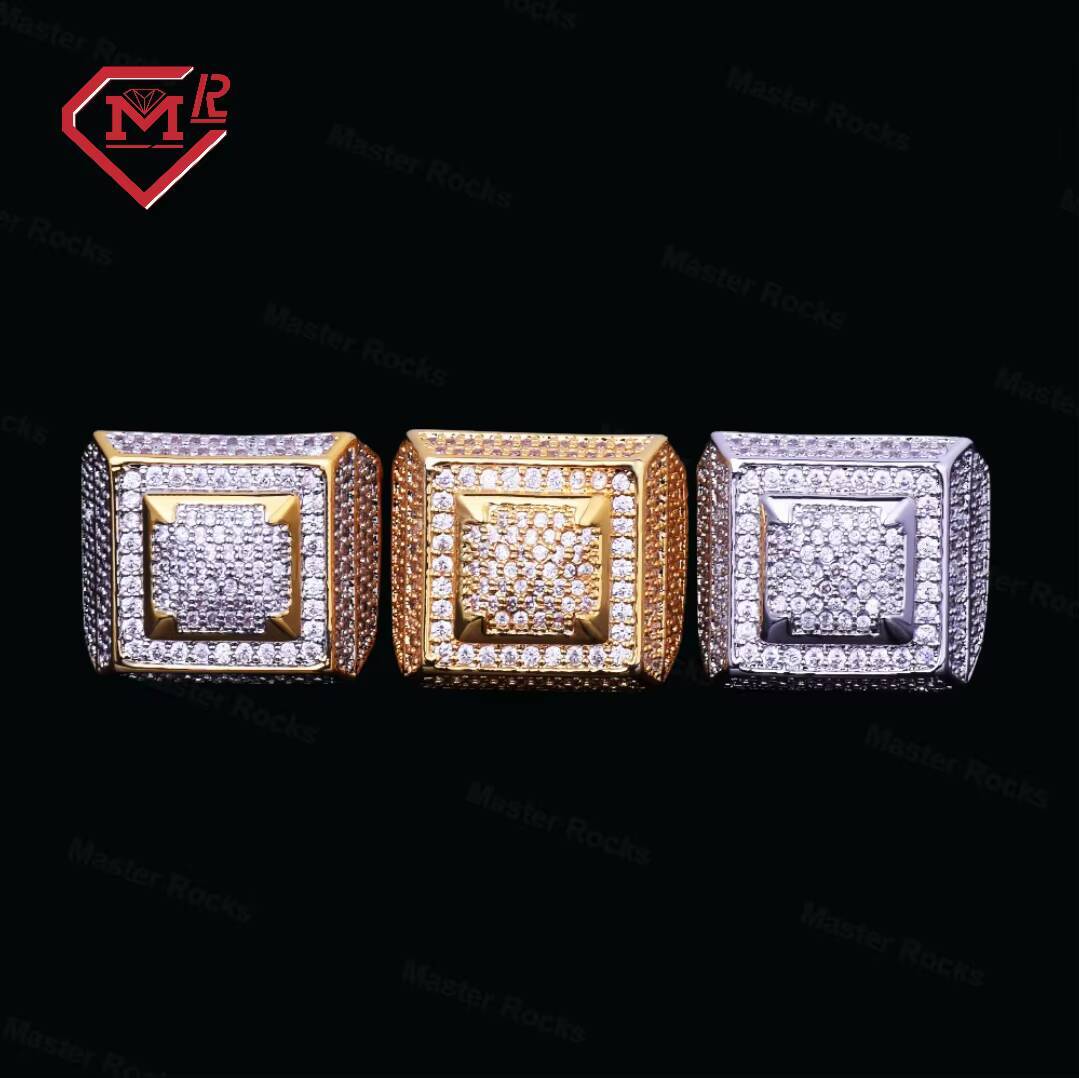 Mens Fashion Gold-Plated 925 Sterling Silver Moissanite Ring Bling Empire Square Hip Hop Style from the Moissanite Empire