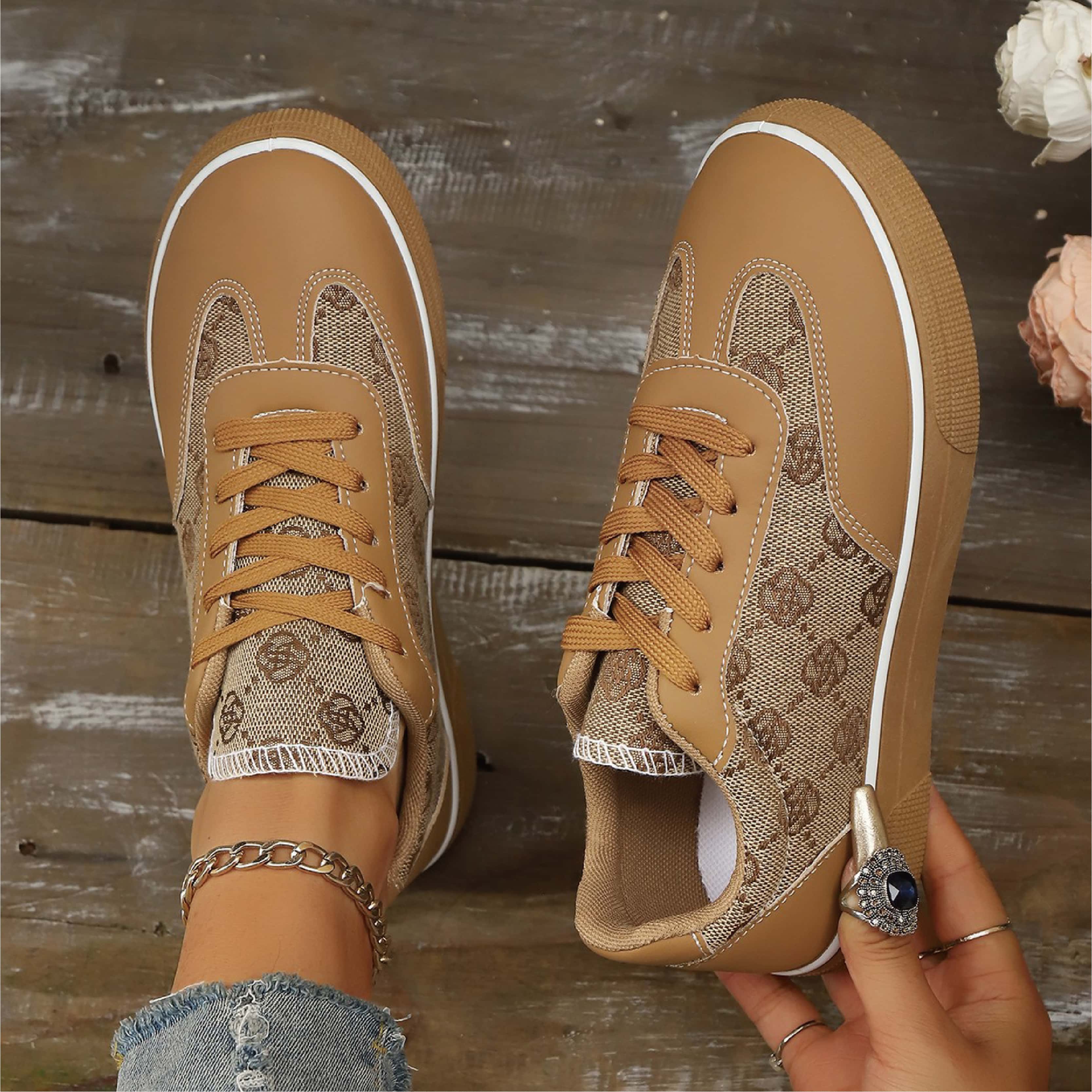 retro print womens laceup lowtops light breathing footwear with slip resistance