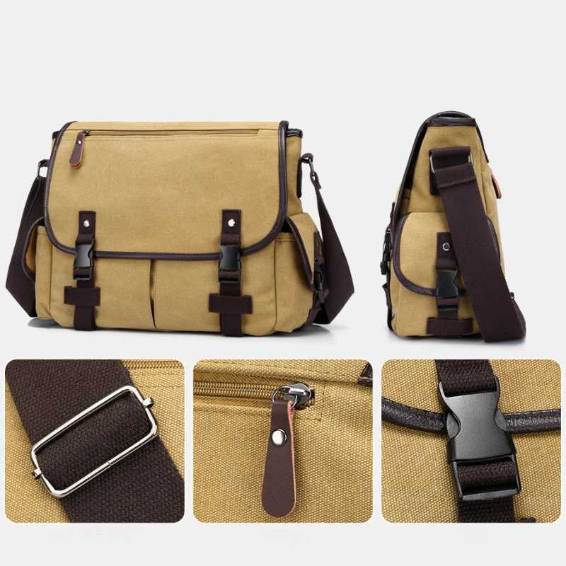 Fashion style canvas crossbody bag large capacity shoder bag mti pocket mailman bag briefcase Y251121