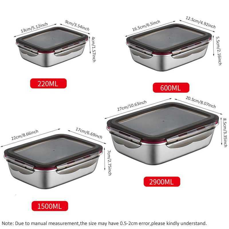 304 Stainless Steel Food Lunch Bento Box Sealed Leakproof Travel Storage Box Household Pickle Boxes Refrigerator Food ContainerM251121