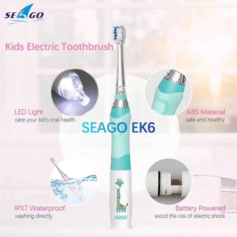 Seago Sonic Kids Electric Toothbrush Battery Waterproof Smart Timer Led Light Color Toothbrush Soft Bristle Head Baby Mouth C251121
