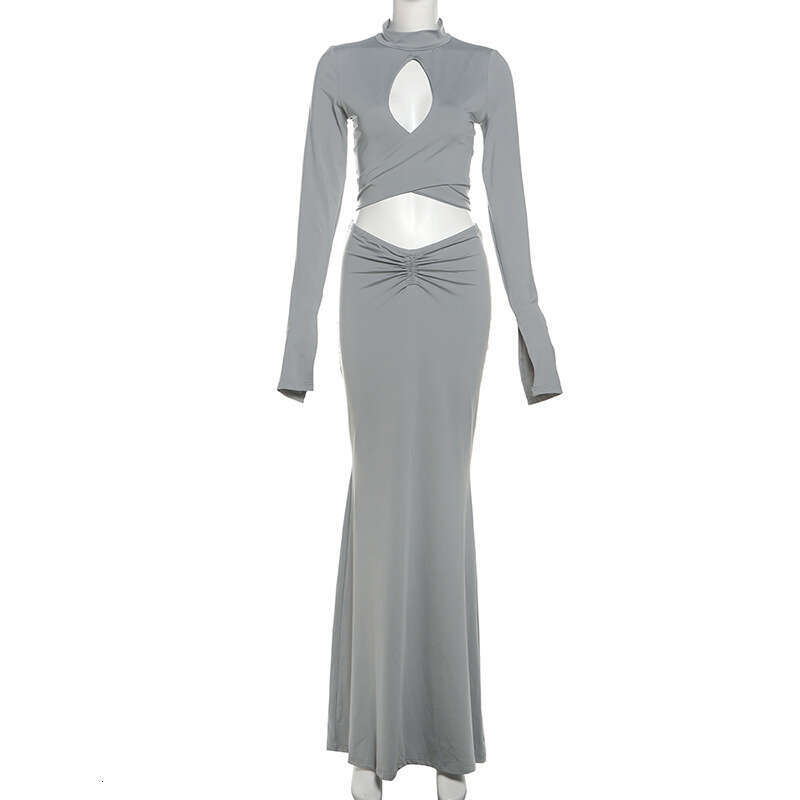 hoodie Women's Wear Wind Winter New Women's Fashion Half High Collar Sexy Hollow Sleeve Top With Hip Wrapping Long Skirt Set jacket