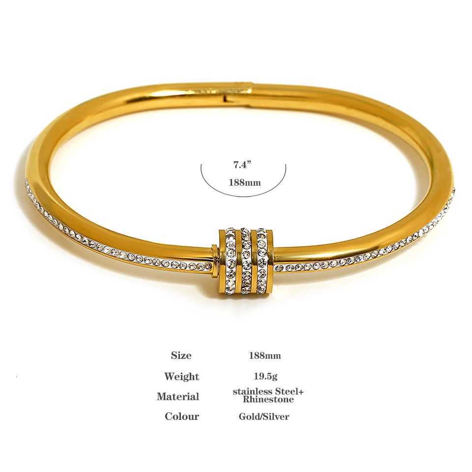 Greatera Exquisite Rhinestone Geometric Stainless Steel Bangle Bracelets for Women Gold Plated Charm Bracelet Waterproof JewelryW251121