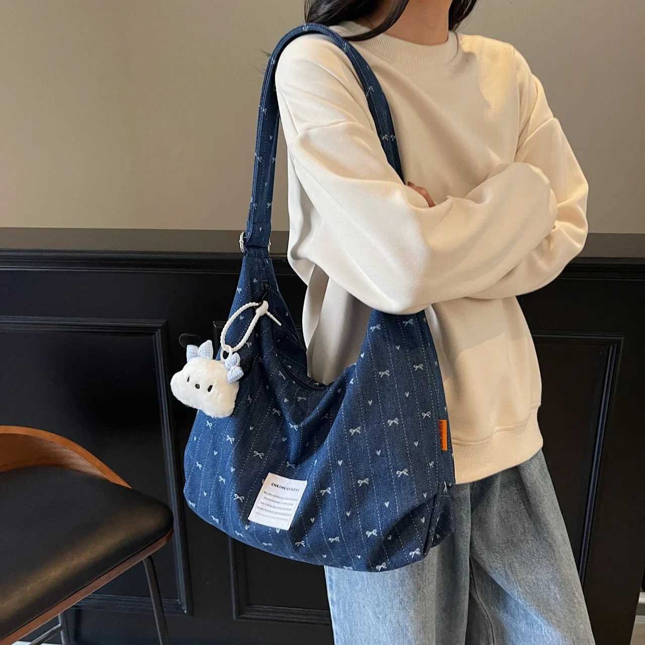 Cute Star Pattern Tote Bag - Spacious Zipper Closure Adjustable Strap Perfect for School Shopping Casual OutingsT251121