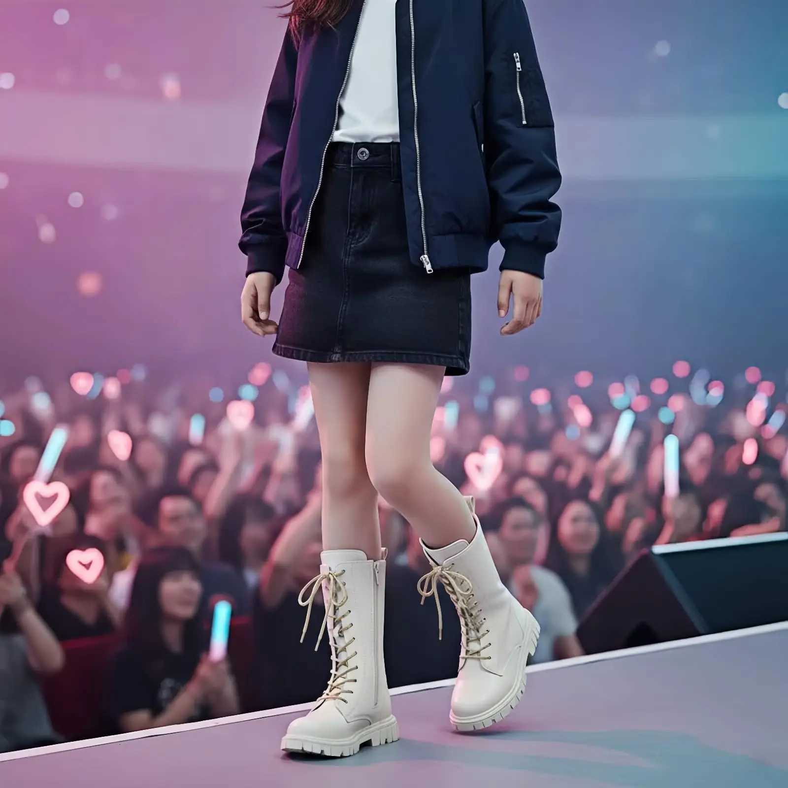 Anti-Slip Winter Boots for Teen Girls Punk Gothic Ankle Boots Daily Wear Mid-Calf Faux Leather Combat Boots with Side ZipperW251121