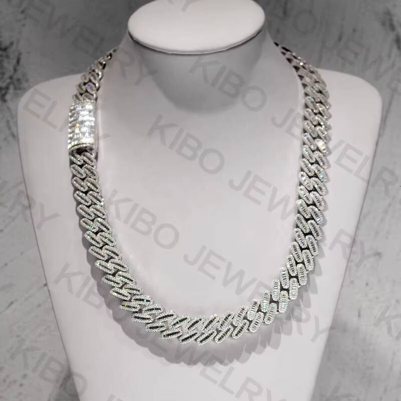 Iced Out Custom Cuban Link Chain Sterling Silver 925 Moissanite Diamond Cuban Chain Custom Moissanite Cuban Necklace Chain