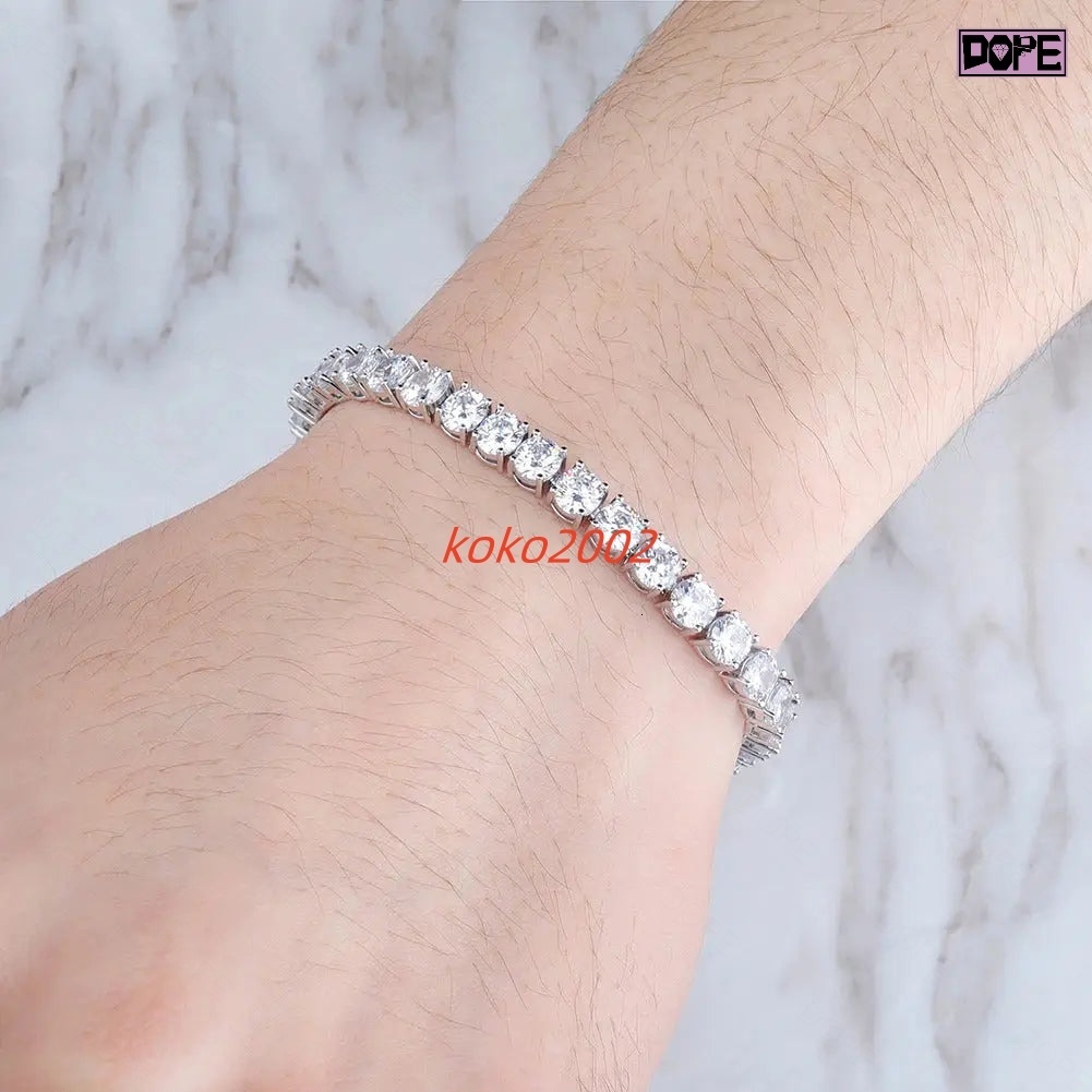Bling 4mm Moissanite Bracelet Sparkling Hiphop Rhodium Plated 925 Silver VVS Moissanite Tennis Bracelet