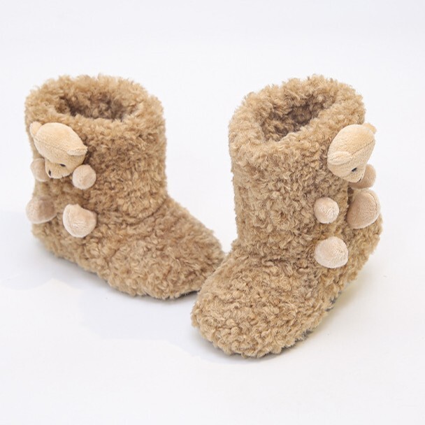 New designer shoes Children s Furry Boots Autumn Winter New Girls Cute Bear Cotton Boots Warm Snow Boots Soft Sole Fleece Short Boots