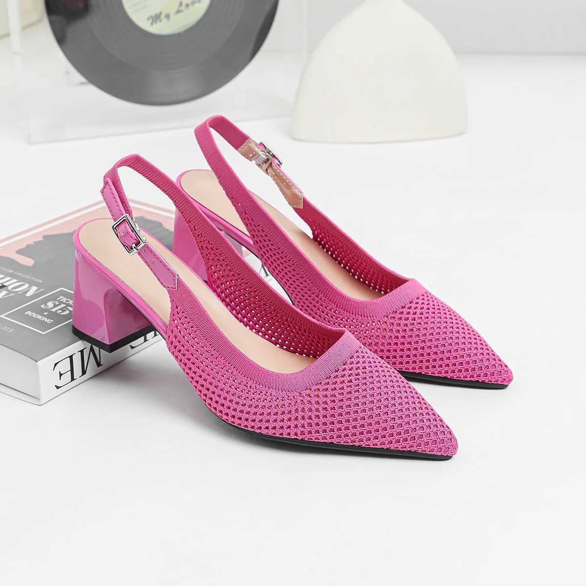 Summer Womens High Heel Sandals Knitted Small Hole Breathable Shoes 2025 New Style (6cm High) M250421