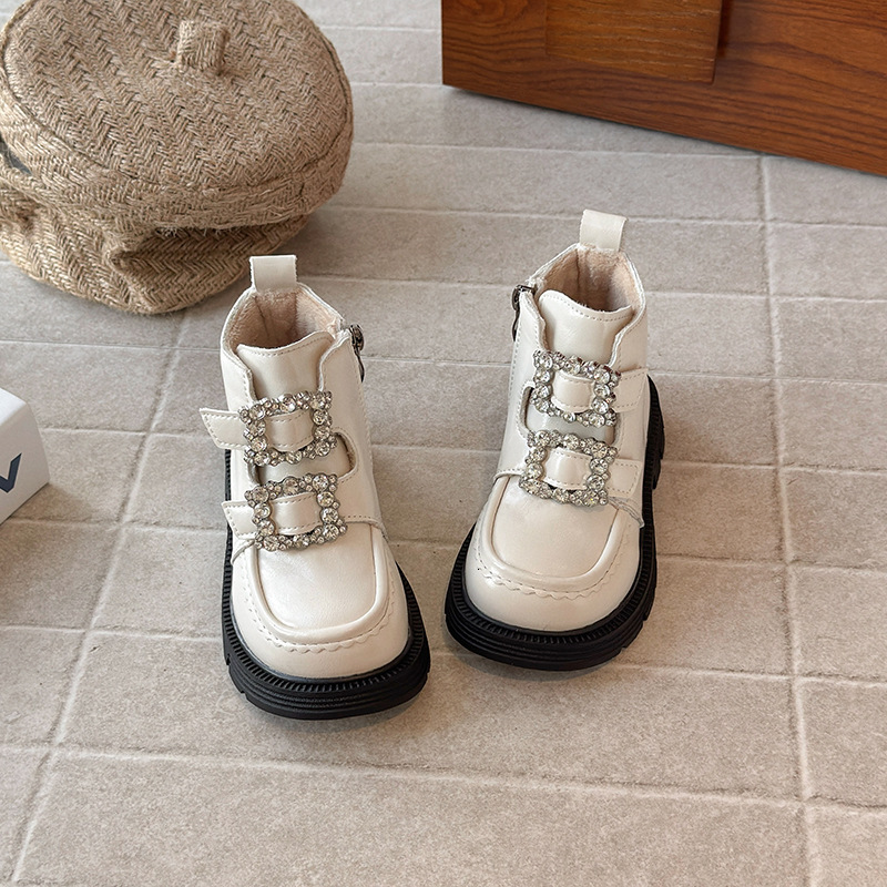 Winter luminous shoes, Rheinstone new styles, fashionable trendy shoes, short boots, thick soled wool lined leather boots, casual children's shoe