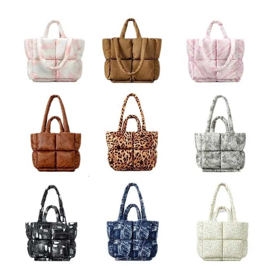 2024 New Down Bag Cott-Padded Wens Soft Square Stuffed Tote Bag Fiable Simple Shoder Bag Handbag Fr Y251121