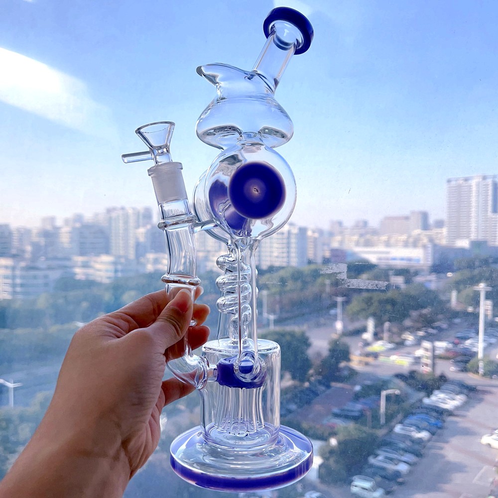 Thick Diffused Glass Bongs Recycler Hookah Bubbler Fab Egg Helix Coil Water Pipe Smoking Shisha Accessory