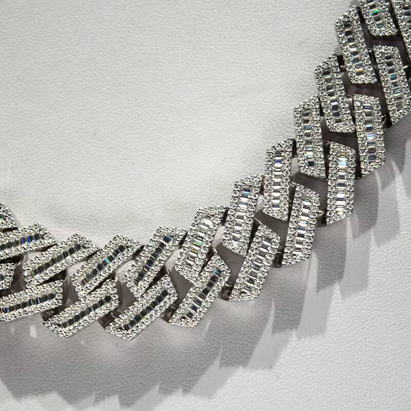 20mm Luxury Diamond Hip Hop Jewelry 925 Silver Chains for Men Baguette Cut Moissanite Necklace Iced Out Cuban Link Chain