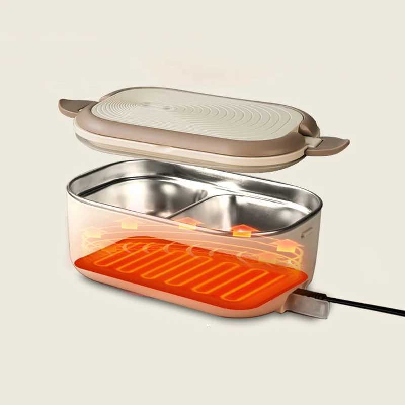 220V 110V EU US Plug Portable Electric Lunch Box 1L Stainless Steel With Compartments Bag Tableware Set Office Food Warmer HeatM251121