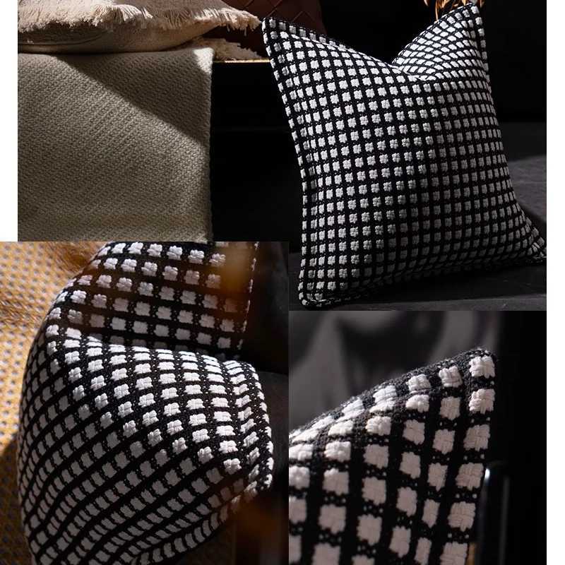 DUNXDECO Modern Room ical White Black Check Jacquard Cushion Cover Luxury House Bedding Decorative Case Sofa Decor C251121