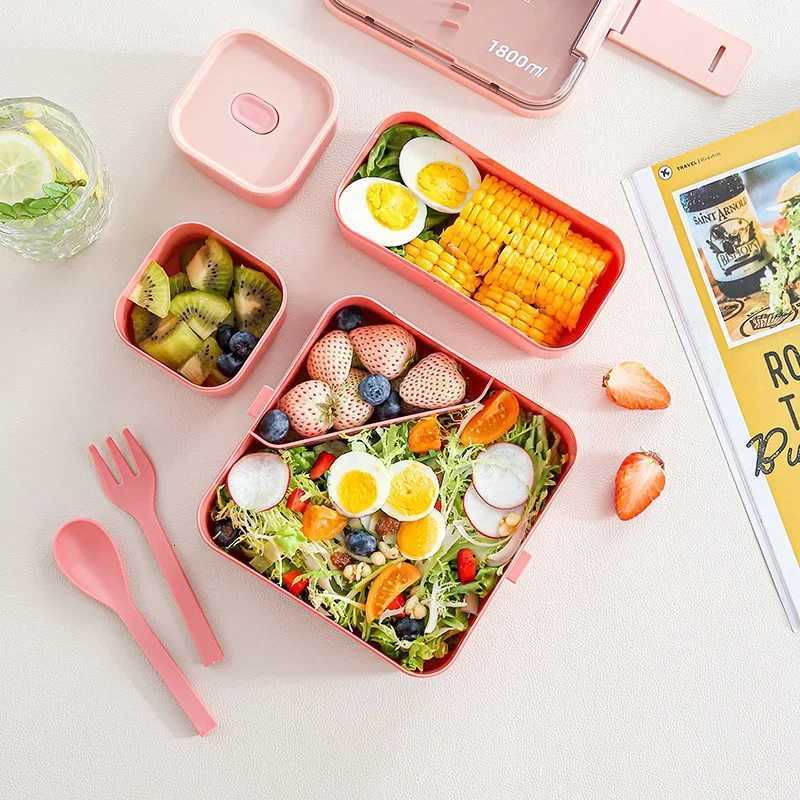 1800ML Square Double Layer Compartment Lunch Box Microwave Safe Large Capacity Plastic Bento Container for Students and OfficeM251121