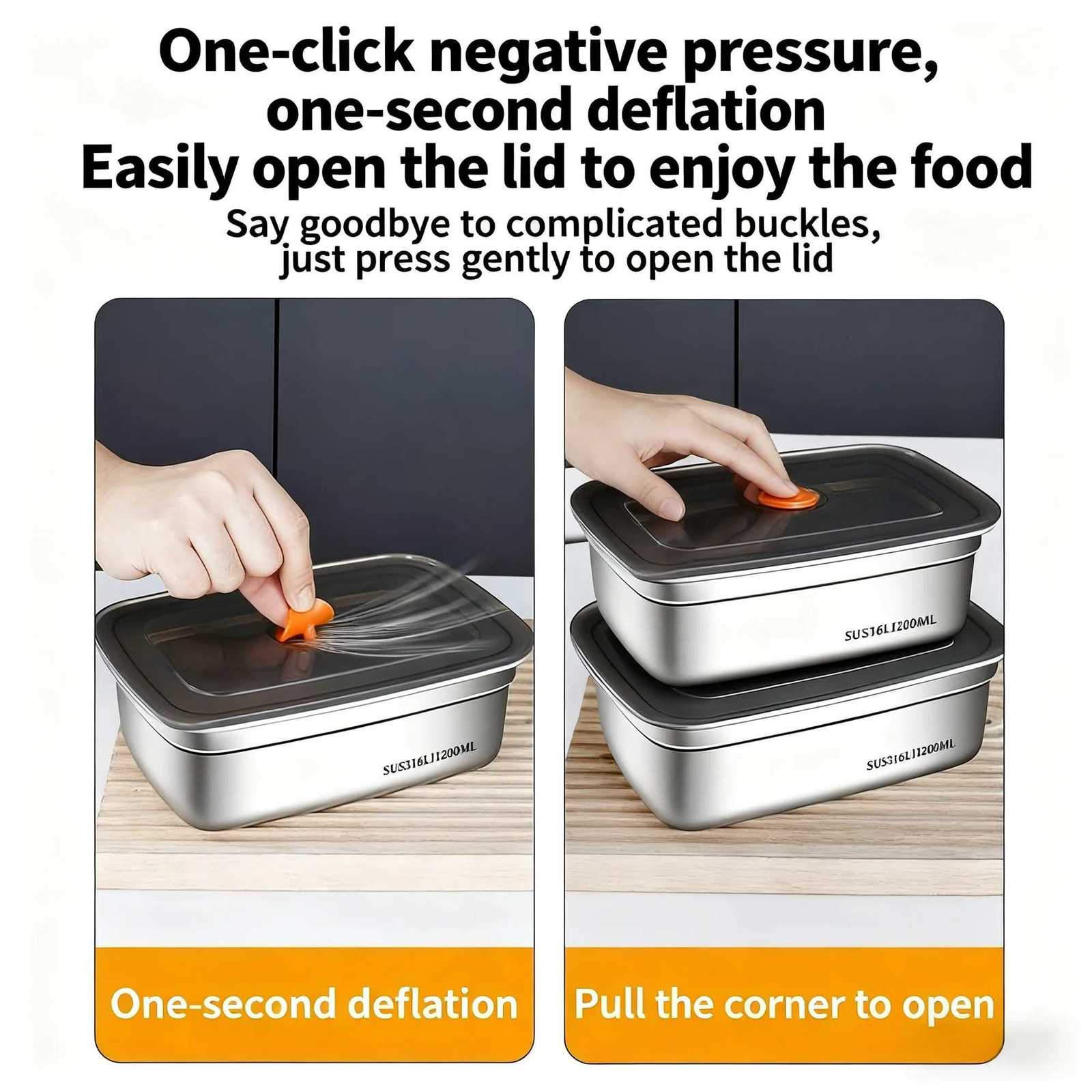 Stainless Steel Camping Lunch Box Sealed Leak-proof Bento Box Microwave Suitable Large Capacity Refrigerator Freezer Storage BoxM251121