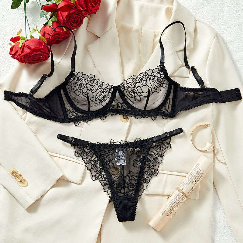Lace Sexy Lingerie Hot Selling Sexy Mesh Floral Embroidery Push Up Temptation Sheer Lingerie Set For Women