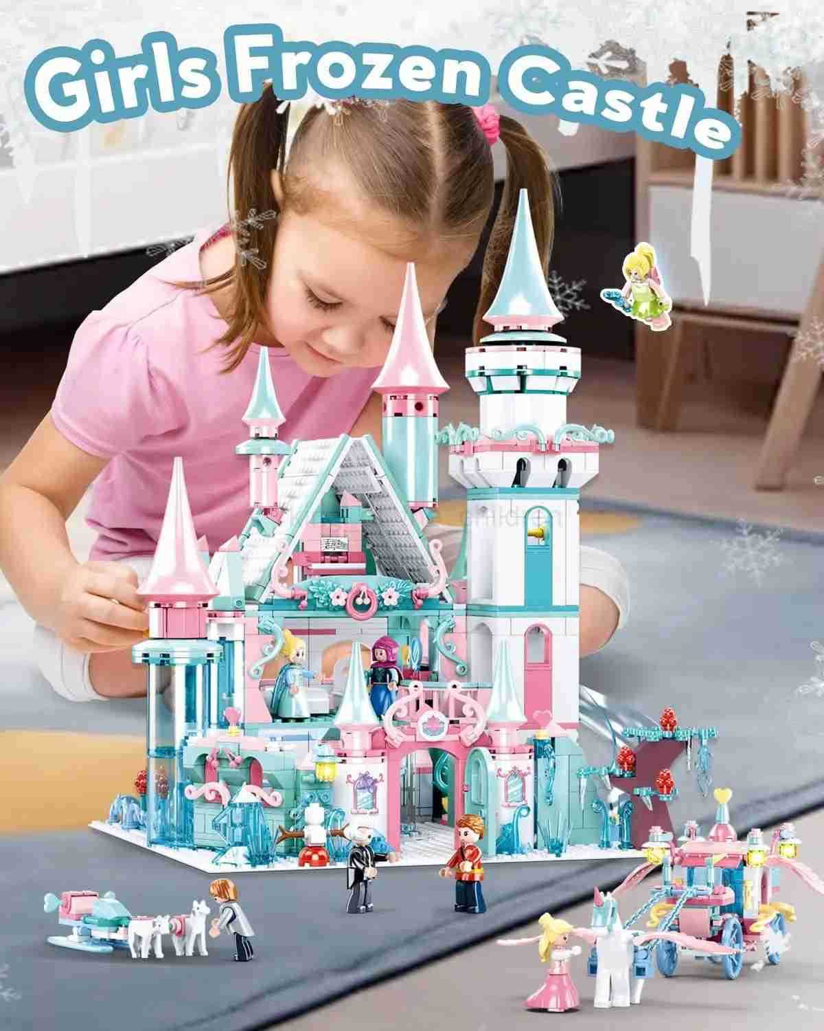 Disney 1314PCS Frozen Magic Castle Building Blocks Ice Queen Princess Carriage Model Bricks Set With Figures Girls Gift Childrens Toys W20250421