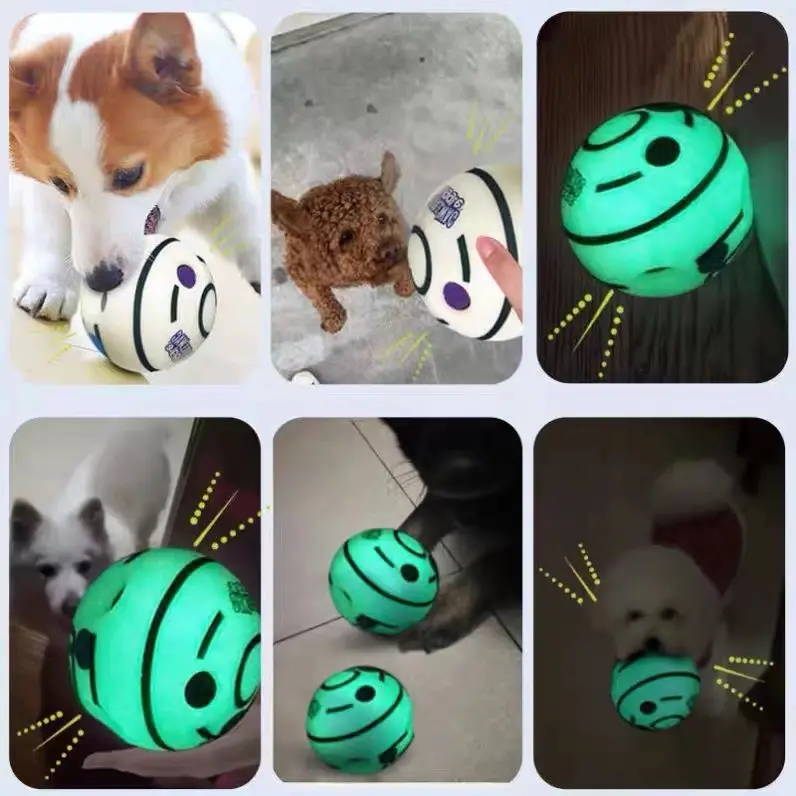 free shipping Interactive Dog Fun Giggle Sounds Squeaky Toy with Bouncing Vinyl Ball for Pet Chew
