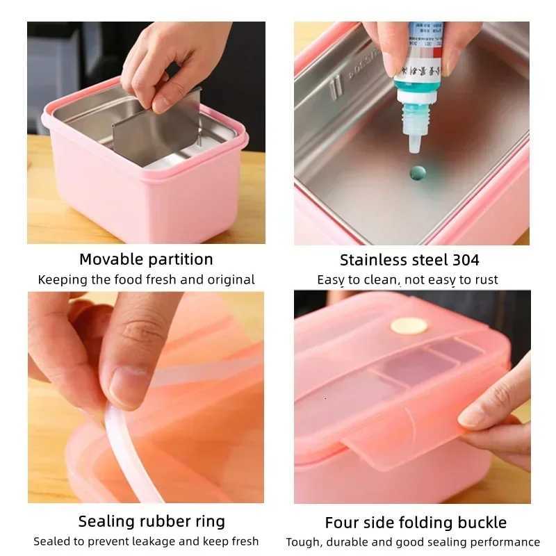 Portable Self Heating Lunch Box 304 Stainless Steel Bento Box with 3pcs Self-heating Bag for Lazy People Food Storage ContainersM251121