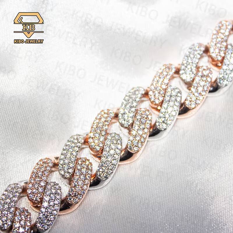 Custom New Design Miami Two-color Fashion Bracelets Iced Out 925 Sterling Silver 14mm Rapper Moissanite Fine Bracelets for Men