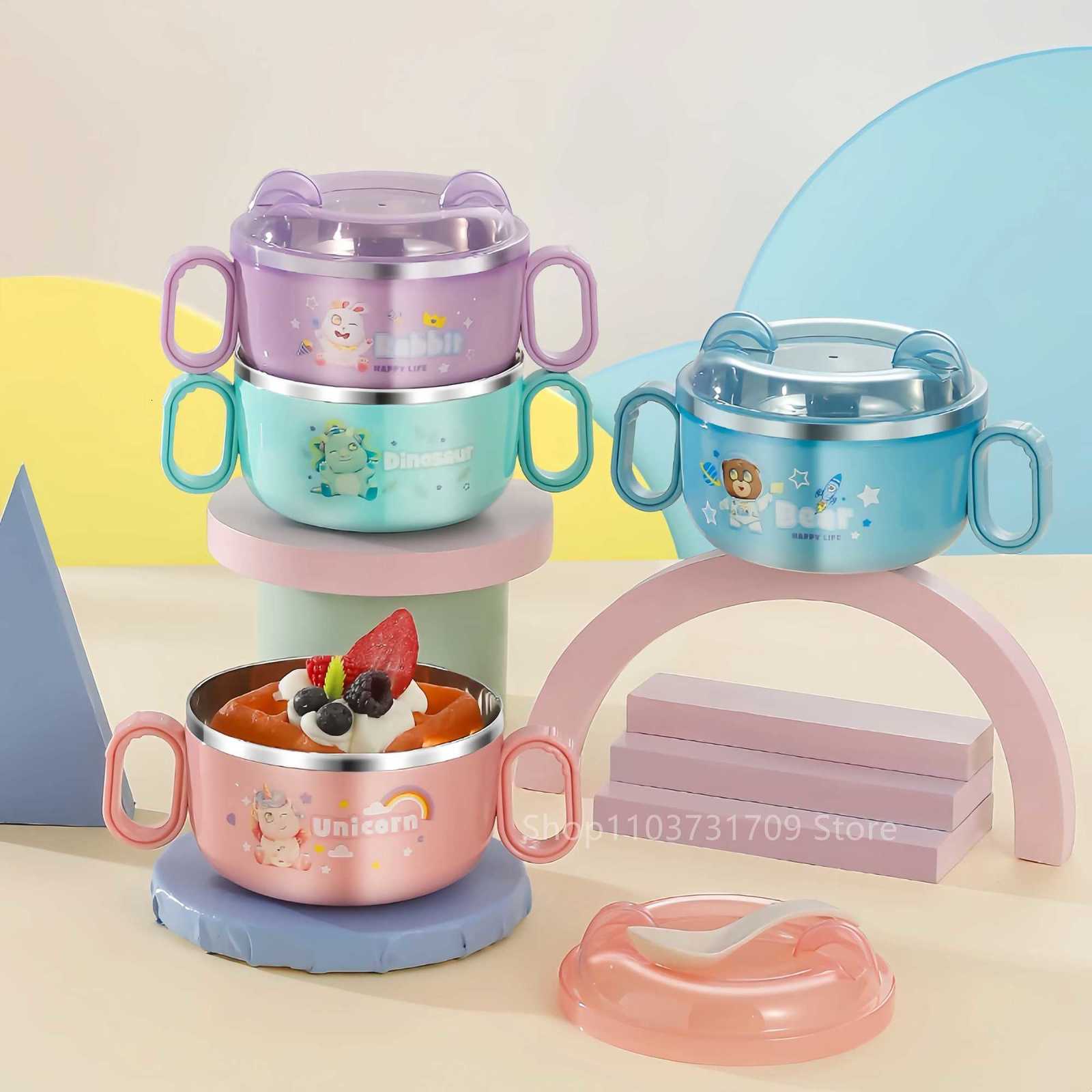 304 Stainless Steel Childrens Bowl Portable Lunch Box Microwave Bento Boxes with Handle for Kids School Food Storage ContainerM251121