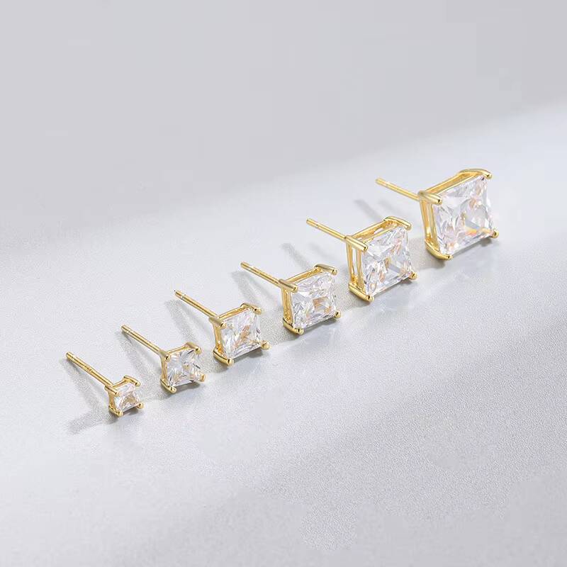 GE53 Trendy Classic 3-8mm 925 Sterling Silver Hypoallergenic Square Princess Cut Moissanite Stud Earrings for Women Fine Jewelry