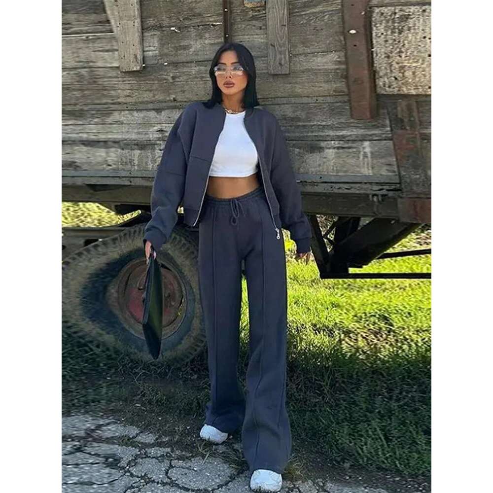 Designer Clothing Retro Pant 2-Piece Sets Women's Tracksuit Casual Zipper Jacket High-Waisted Pants Set Female Spring New Outdoor Chic Outfits