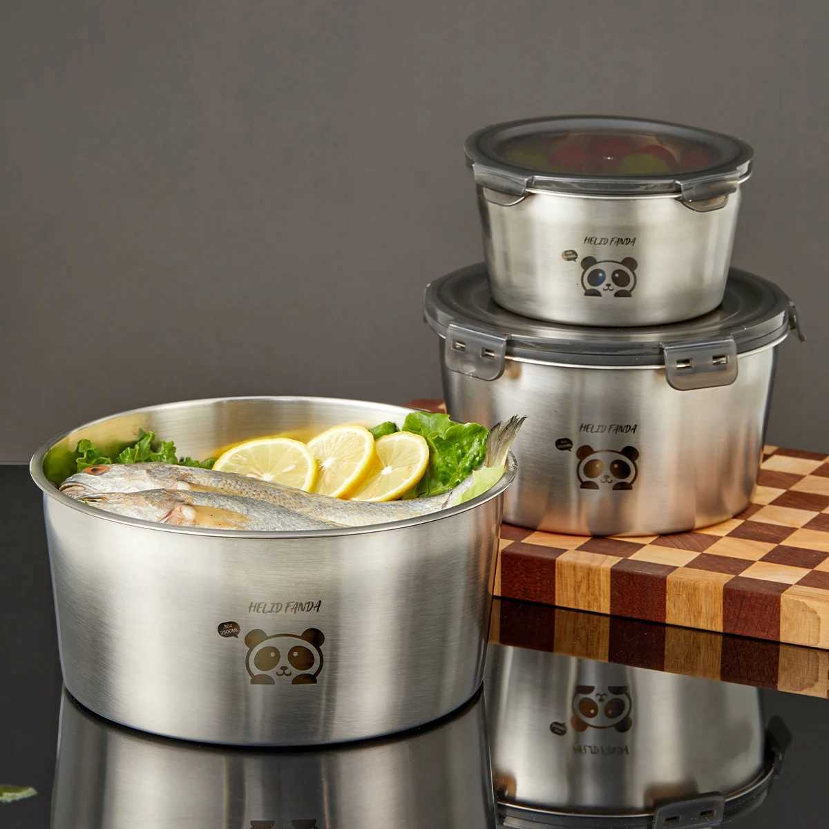 WORTHBUY 304 Stainless Steel Sealed Food Container Stackable Fridge Fruit Vegetable Meat Fresh-keeping Box MicrowaveOven SafeM251121