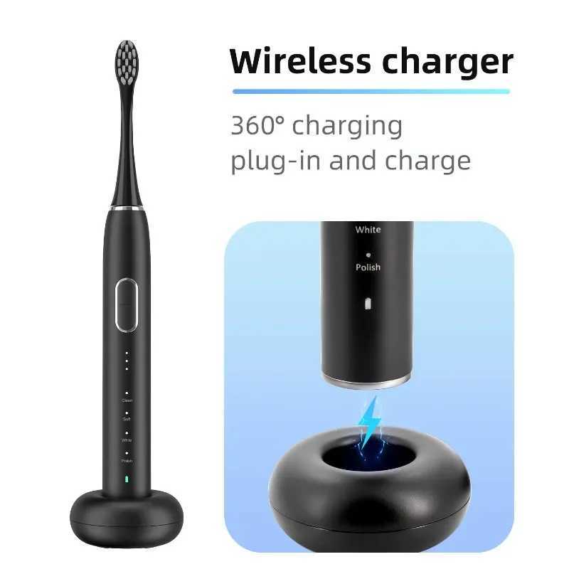 Sonic Electric Toothbrush Rechargeable with 6 Brush Heads and Travel Case 5 Modes Deep Cleaning Dental Cleaner C251121
