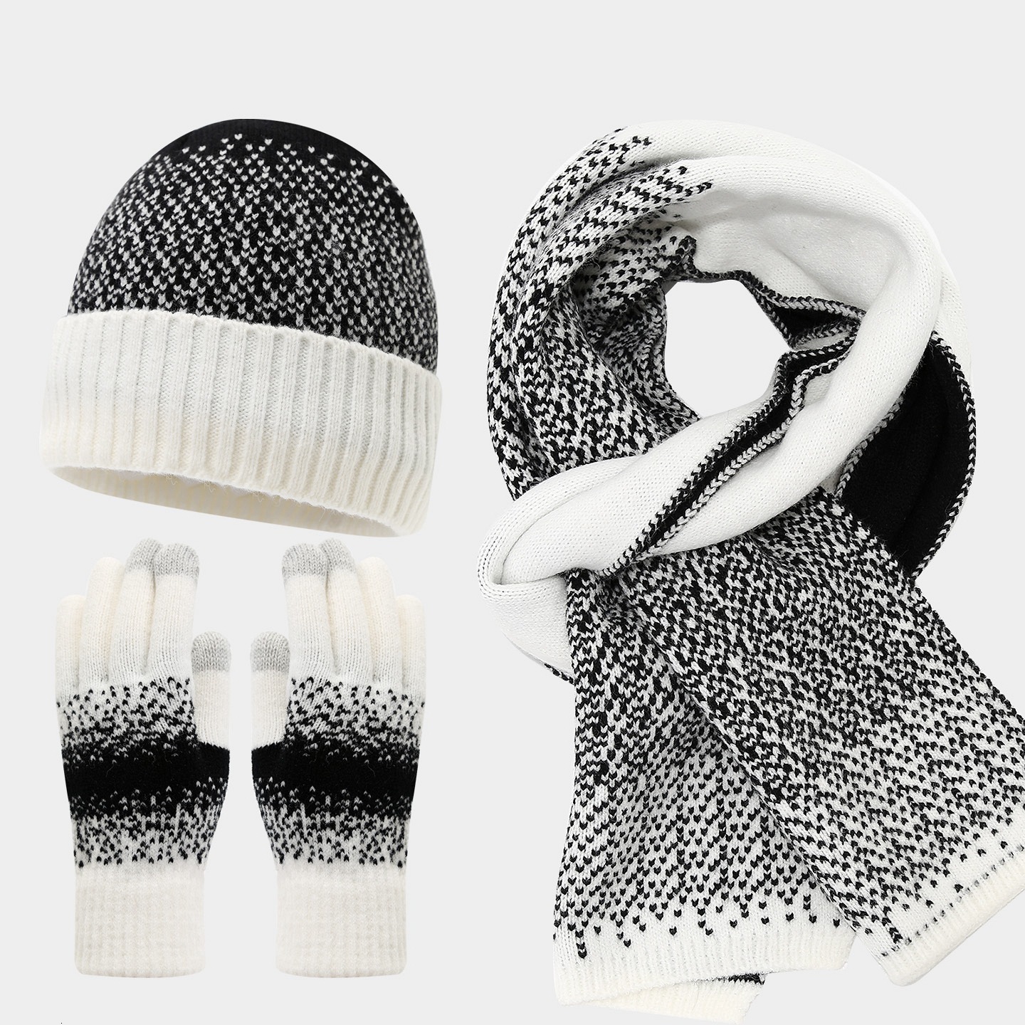 Color-Block Knitted designer Hat Scarf Touchscreen Gloves Three-Piece Set Autumn Winter Women's Cold-Proof Hat Warm Set free shipping