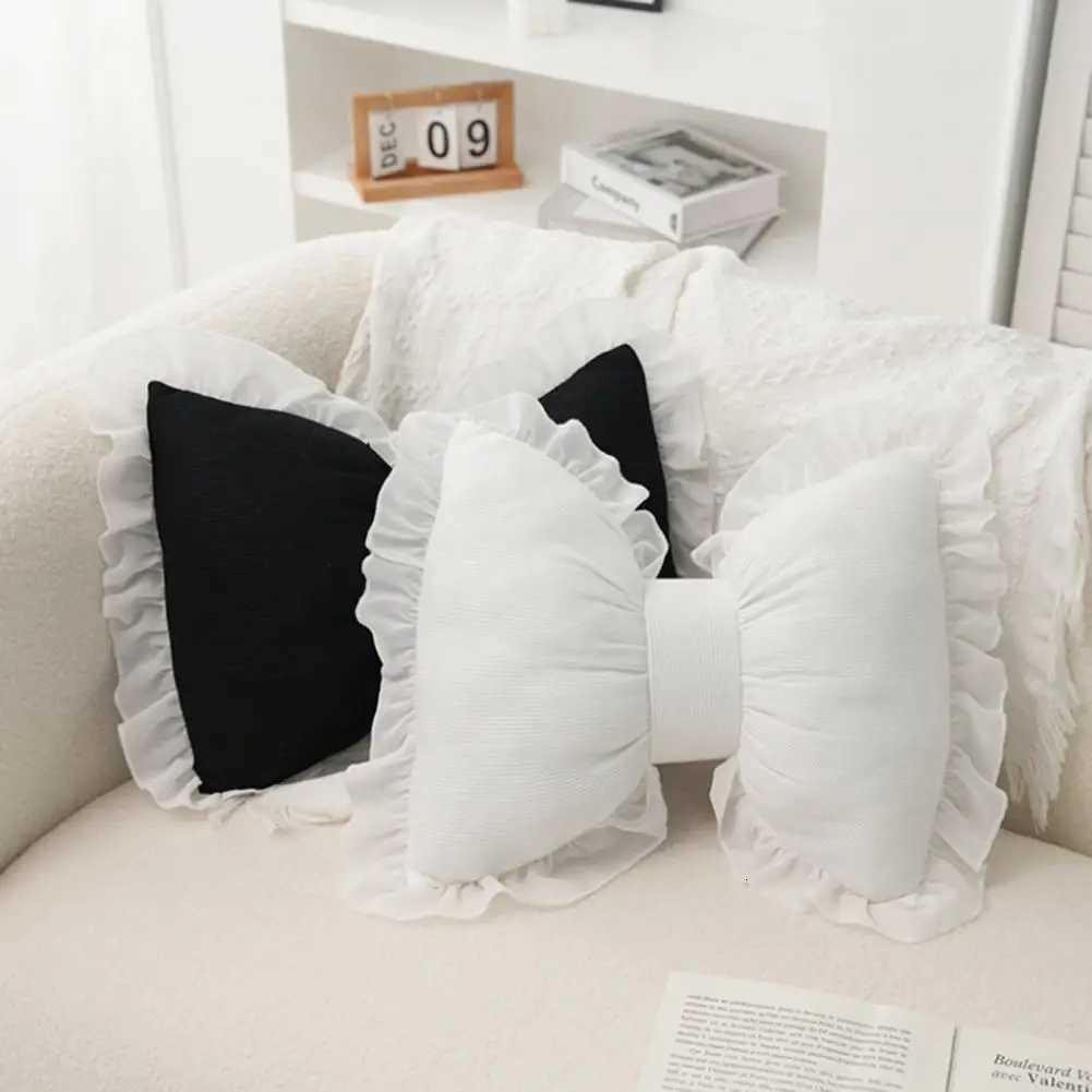 Pink Bow-shaped Ruffle Lace Decor Plush PP Cotton Filling Bed Couch Sofa Support Car Seat Companion s C251121