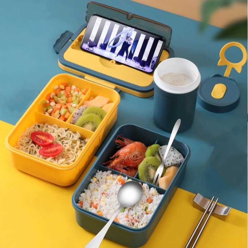 1200ml Large Capacity Lunch Box Portable Wheat Straw Bento Box Leak-proof Food Storage Container for Kids Back To School CampingM251121