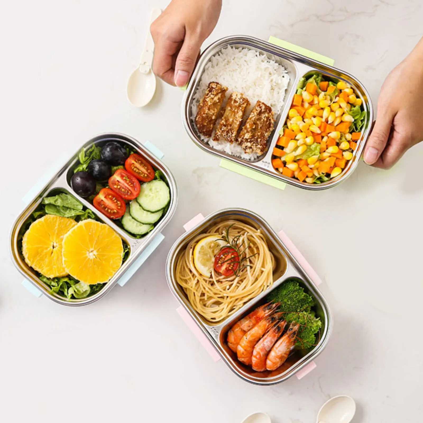 Stainless Steel Compartment Lunch Box Liner Thermal Insulation Bento Lunch Box with Spoon Leakproof Container for Student OfficeM251121