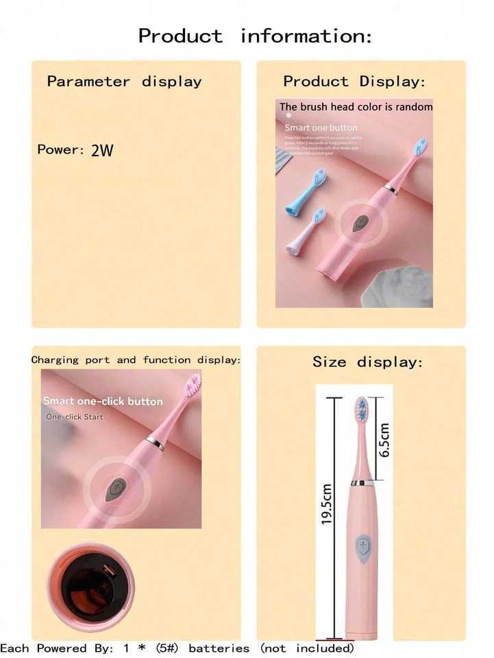 2026 Adult Electric Toothbrush for home use or travel Brush head colors are random Battery modelBatteries not includ C251121