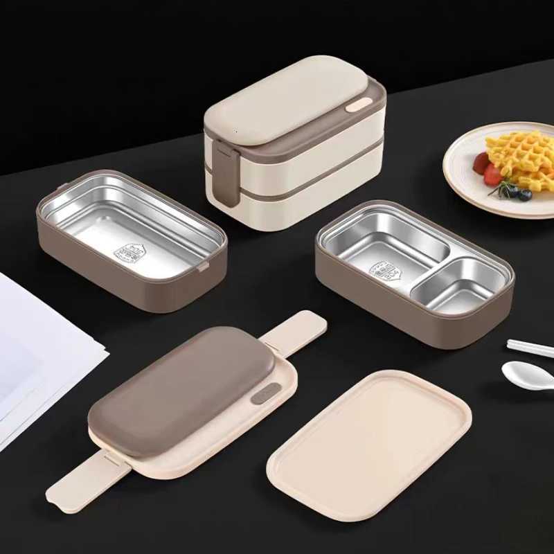 304 Stainless Steel Lunch Box 2 Layers Divided Microwavable Bento Box for Students Office Worker Portable Sealed Food ContainersM251121