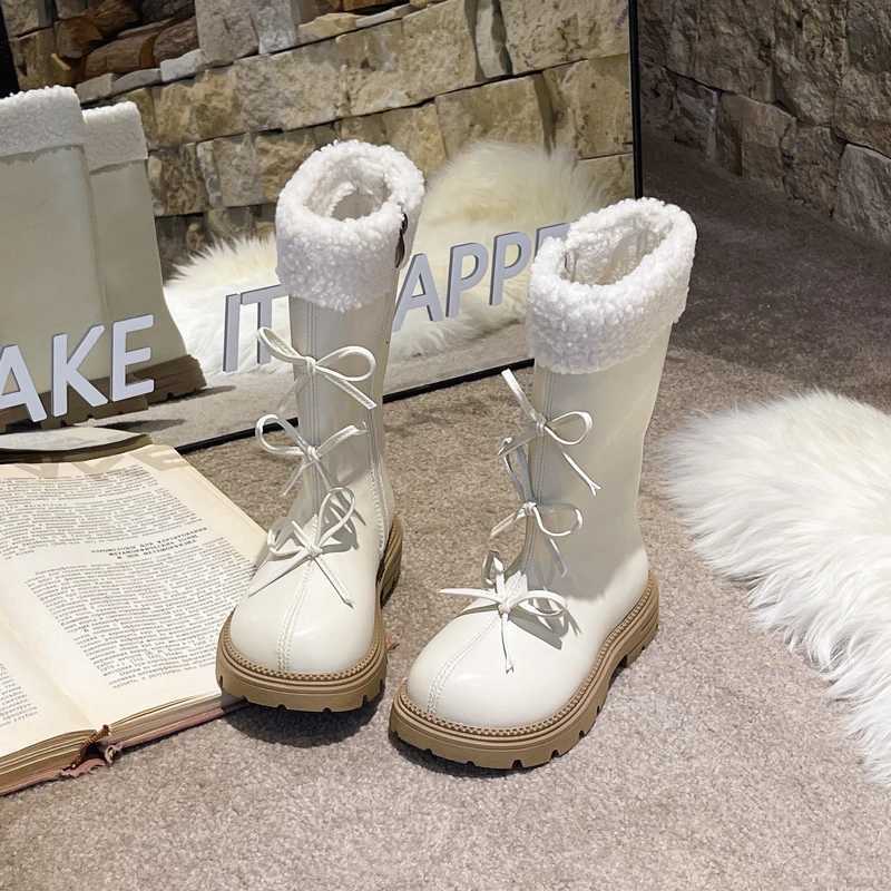 Girls Padded Fashion Long Boots 3-18 Years Old Beige Thickened Warm Childrens Leather Boots Black Fur Kids High Boots ShoesW251121