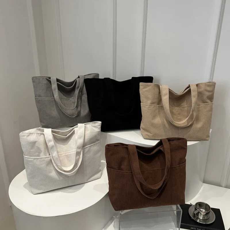 Simple Large Capacity Tote Women Shoulder Bag Retro Corduroy Ladies Shopping Commuter Underarm Bags Female Multi-pocket HandbagsT251121