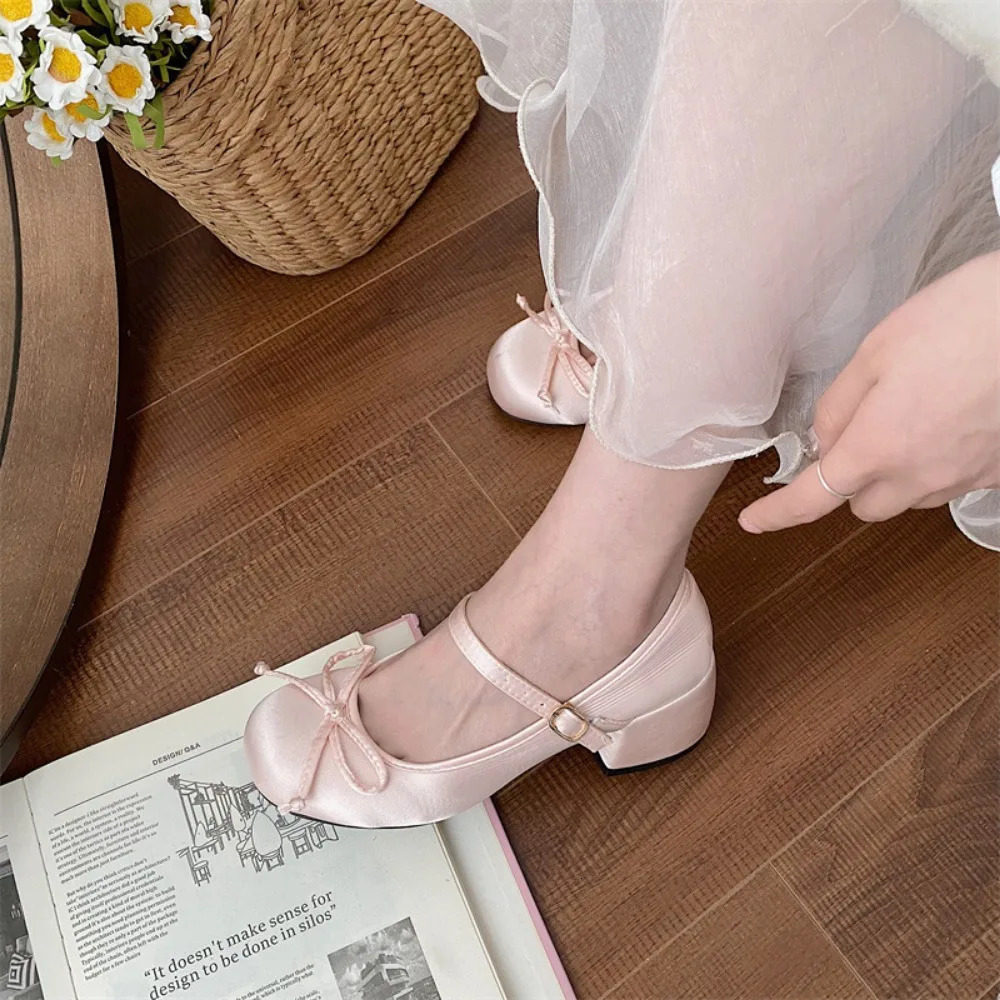 Spring Autumn Thick Heel Pink Shoes Elegant Bow Lolita College Girls High Heels Women Sandals zapatos de mujer mary jane shoes 251121