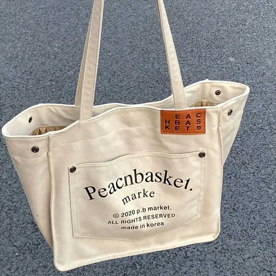Large capacity tote bag for women with Korean print college student class canvas bag original juku style artistic shoulder bagT251121