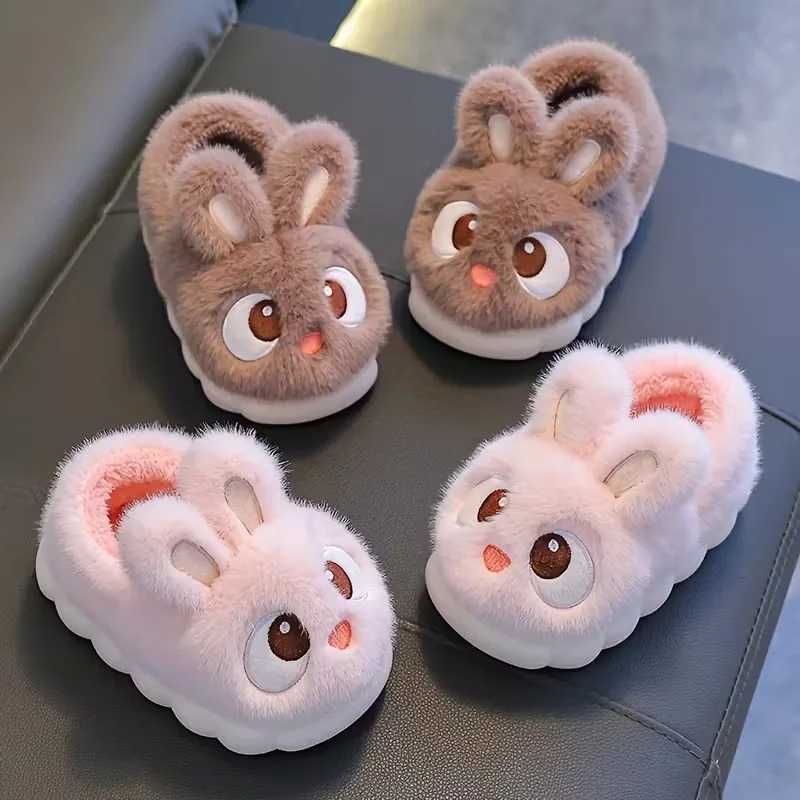 Boys Girls Autumn Winter Cotton Slippers Kids Slip-On Warm Shoes Cute Rabbit Non-slip Soft Comfortable Plush Home Indoor ShoesW251121