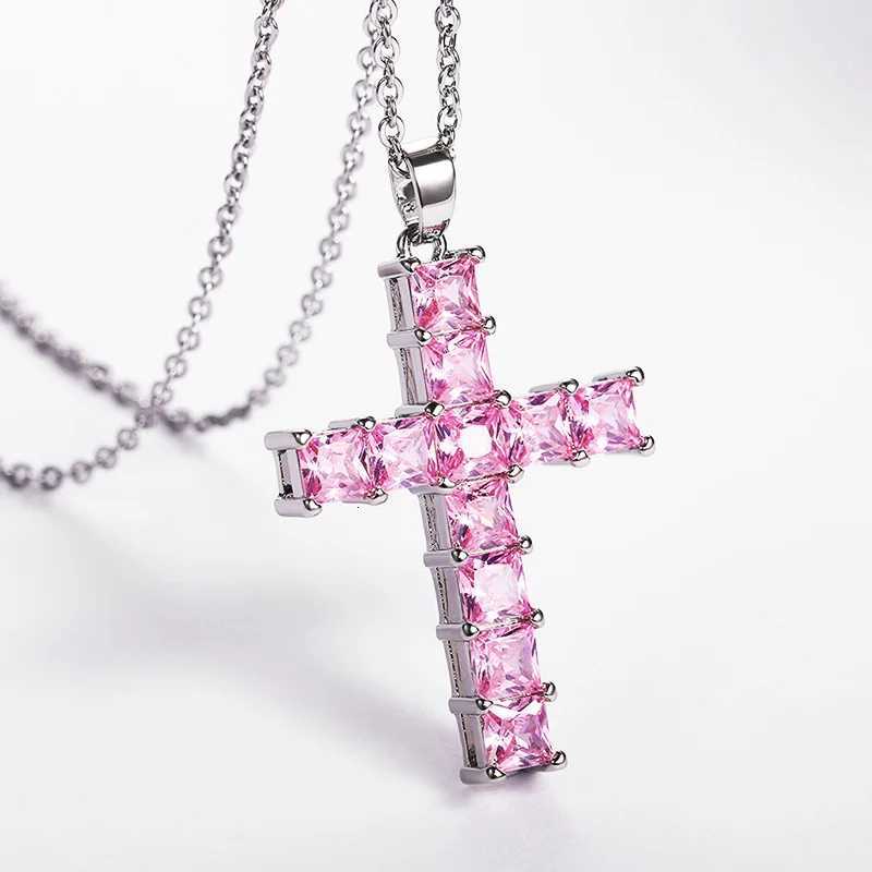 Huitan Hot Sale Female Cross Necklace Inlaid White/Pink Cubic Zirconia Fashionable Versatile Women Necklace for Party JewelryXJ251121