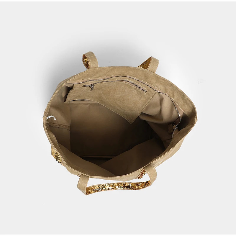 Retro Large-capacity Canvas Tote Bag Contrast Color Sequins Highquality Handbag Unisex Large Travel Shoulder Messenger Bag 251121