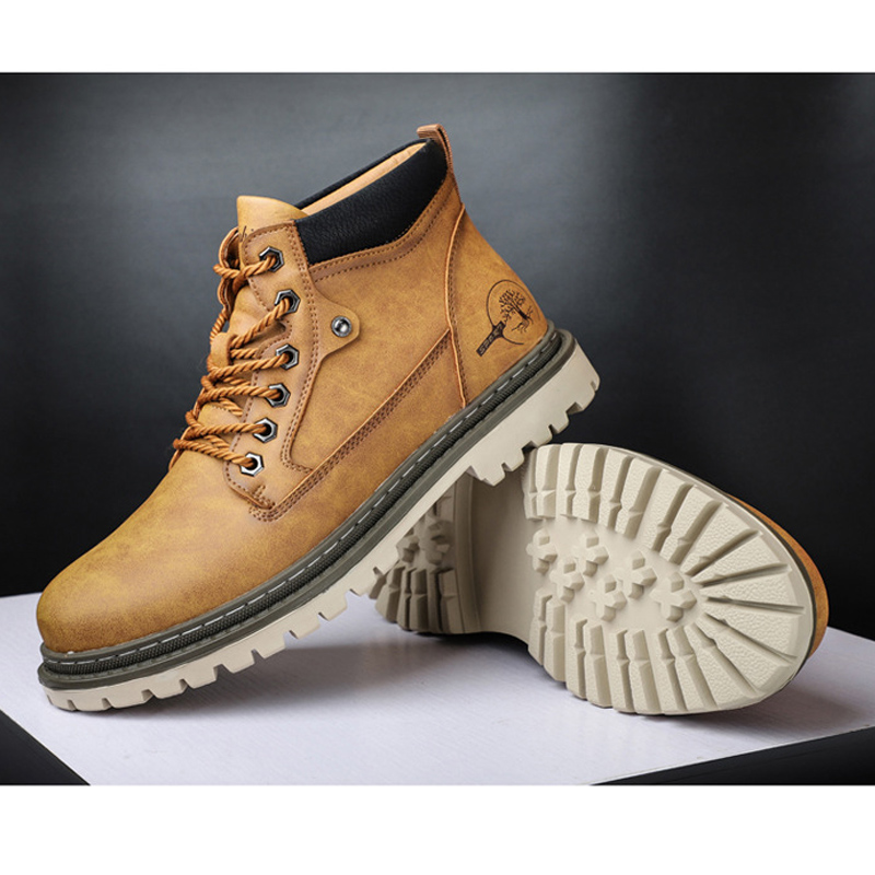 Leather hot Men's Winter Boots Warm Fur Ankle Shoes Outdoor Lace-Up Footwear plus size 38-47 Athletic working boots